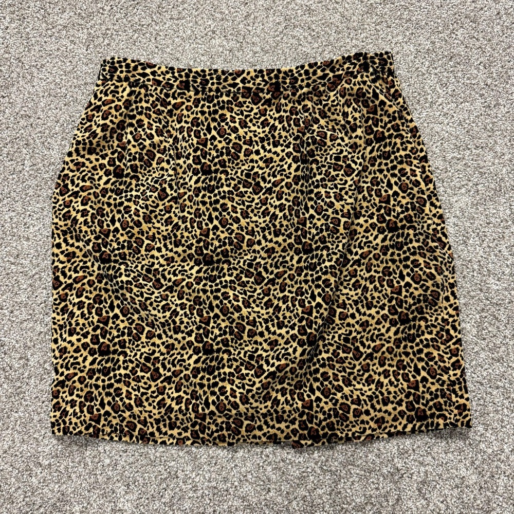 Vintage Andrew America Skirt Womens 16 Brown Leopard Velvet Mini Lined Fall